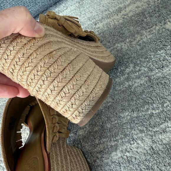 Tory Burch Fria Knotted-Fringe Espadrille Slide Suede Platform Sandals - Picture 7 of 9